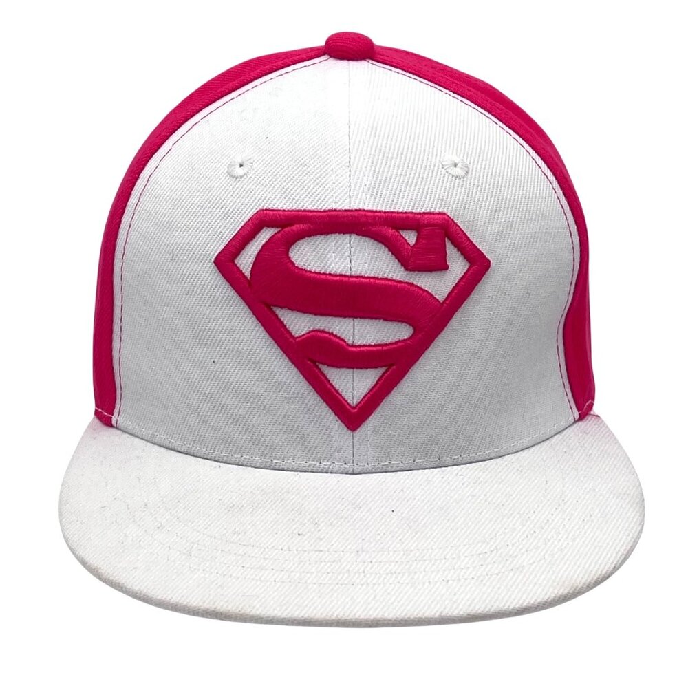 Supergirl Snapback Cap Hat Six Flags Exclusive Pink & White DC Comics Superhero